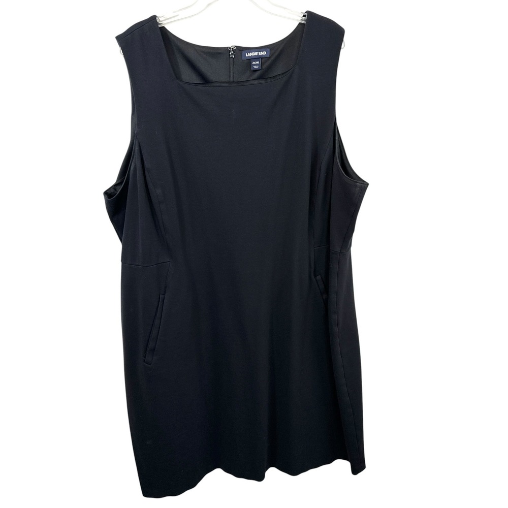 Lands End Plus Size 26W Shift Dress Black Sleeveless Office Ponte Pockets 731